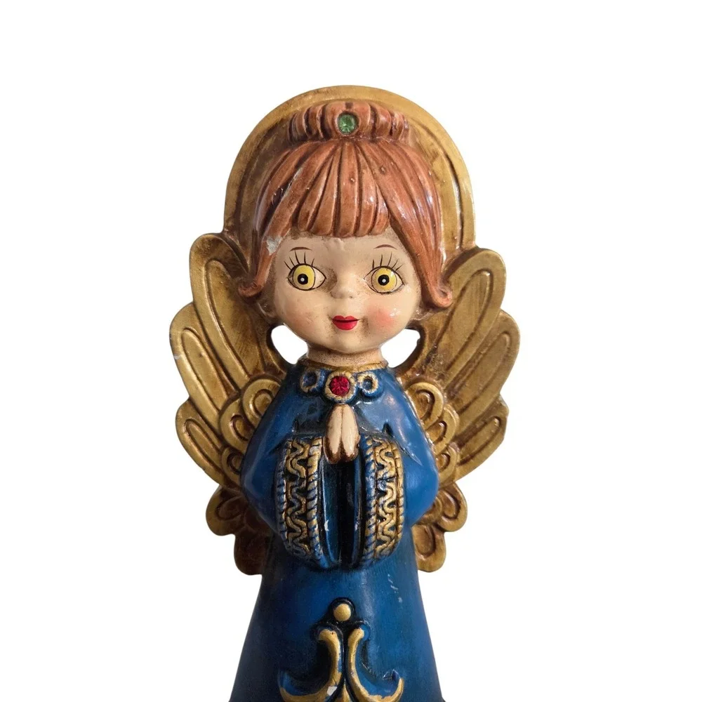 Vintage ARDCO 1960's‎ Praying Christmas Angel (Blue) Japan Paper Mache 8